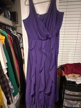 Vera Wang Purple Sleeveless Ruffle Maxi Dress